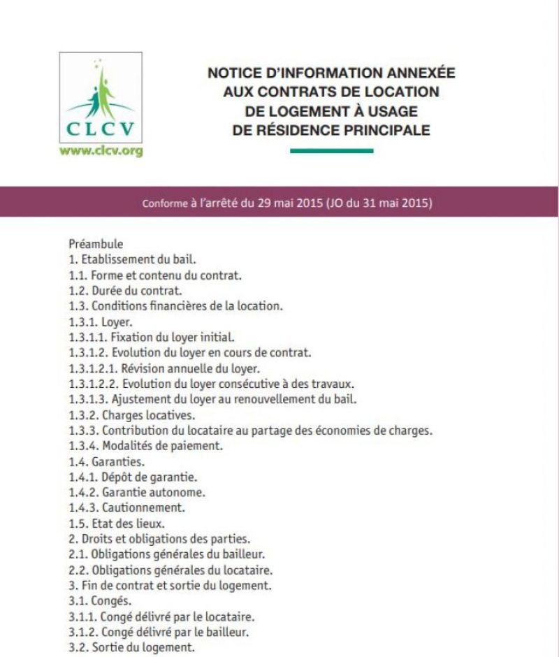 Notice d’information annexée aux contrats de location de logement à usage de résidence principale