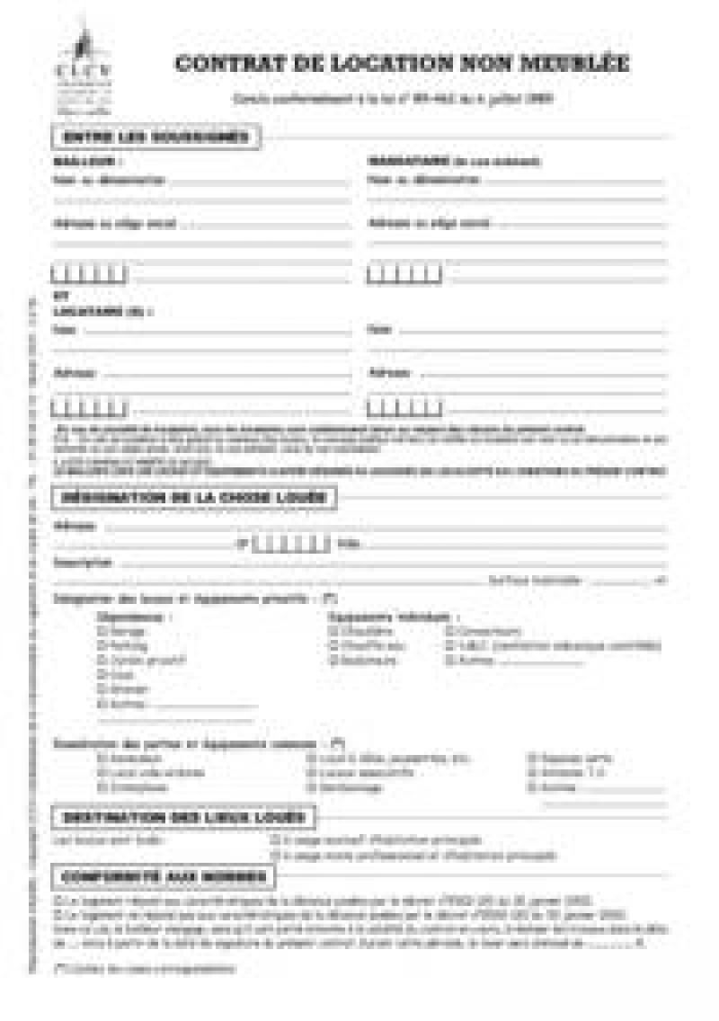 Contrat de location non meublée