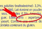 Aspartame dans une liste d'ingrédients