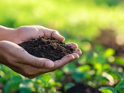 mains tenant de la terre dans un jardin