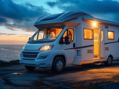 camping car coucher de soleil