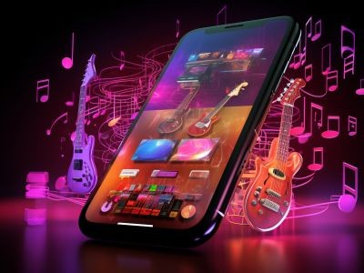 smartphone guitares notes de musique