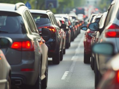 file de voitures en embouteillage sur une route